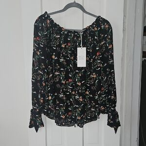 NWT Sheer Floral Black Women's Top Size L